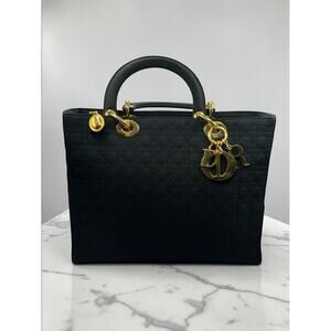 Christian Dior Lady Dior Medium Black Cannage Fabric Top Handle